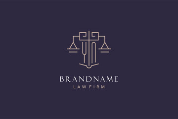 Initial letter YN logo with scale of justice logo design, luxury legal logo geometric style - obrazy, fototapety, plakaty