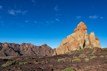 Scenic view on unique rock formation at Roques de Garcia, Mount Teide National Park, Tenerife,...