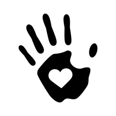 Human hand print with heart shape black silhouette icon vector. Love handprint icon vector isolated on a white background. Palm print design element