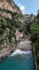 Beautiful traditional fishermens houses in the Fjord of Furry at the Amalfi Coast, Italy - obrazy, fototapety, plakaty