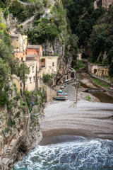 Beautiful traditional fishermens houses in the Fjord of Furry at the Amalfi Coast, Italy