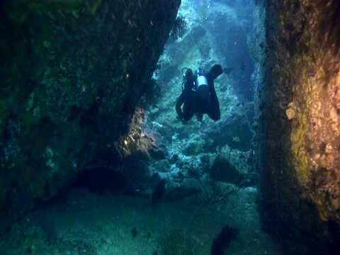 Diver in swim through