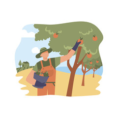 Flat vector farmer in garden illustration