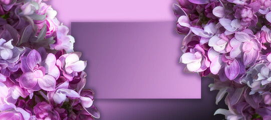 Frame of blank congratulation card with lilac.
