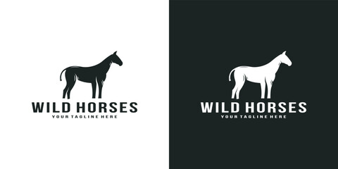 horse silhouette logo design with black and white background