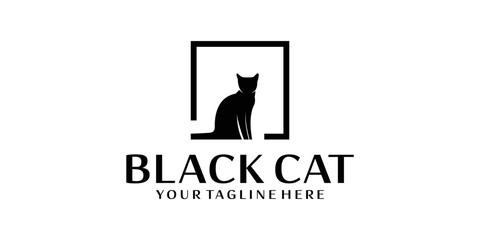 black cat logo design cat silhouette and frame