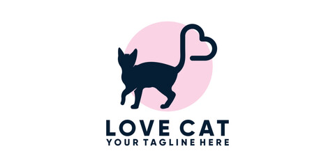 animal lover logo design, cat lover, cat design and heart shape tail