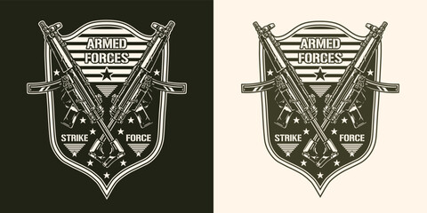 Military forces monochrome logotype vintage - obrazy, fototapety, plakaty