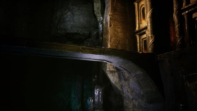 old stone bridge inside big cave
