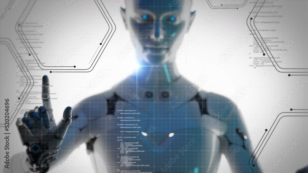 Poster 3d animation ai humanoid robot metaverse smart city digital world background, revolution of ai artif