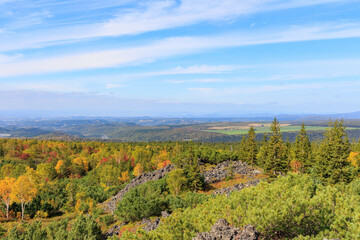 Fototapeta na wymiar 十勝望岳台のガレ場の上からの眺め「秋の北海道」