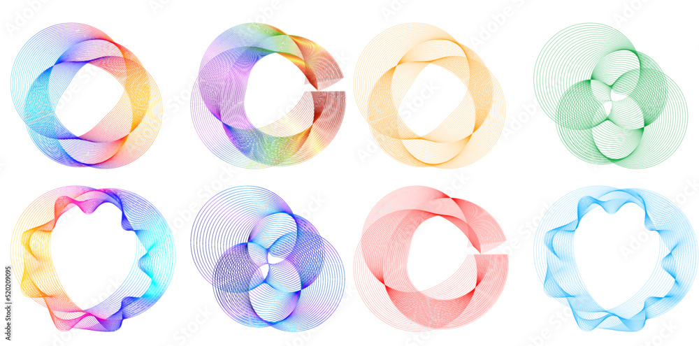 Poster set design element circle. isolated bold vector colors golden ring from. abstract glow wavy stripes 