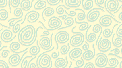 Abstract cute twirl doodle background. Soft yellow and green color. 