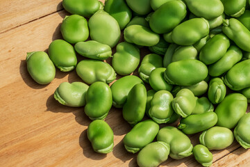 Healthy organic green raw broad beans