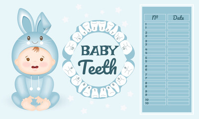 The schedule of teething of baby teeth for a boy with the date of teething and the number of the tooth