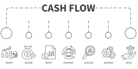 cash flow Vector Illustration concept. Banner with icons and keywords . cash flow symbol vector elements for infographic web
