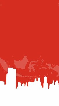 Red background with indonesia maps and city skyline