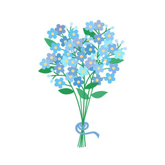 Forget-me-nots bouquet isolated. Forget me not blue flowers on white background. Cute floral design element. Flat vector illustration