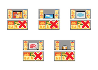 お菓子売り場に放置された商品　バツ印