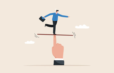 Work life balance. Equality, Mental stability. Overcoming fear and hurdles.  businessmen stand in the middle of the seesaw to keep balance.