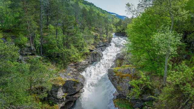 Slettafossen, a waterfall in the Rauma river, a little south of Verma (upstream) in Romsdalen in M&oslash;re og Romsdal.