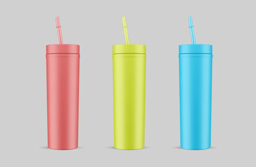 16oz Skinny Tumblers Mugs Matte Colored Acrylic Tumblers With Lids And Straws mockup