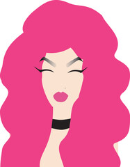 vector flat illustration minimalistic portrait of young girl woman binary lgbt person bright hair beauty big lips drug queen