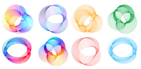 Set design element circle. Isolated bold vector colors  golden ring from. Abstract glow wavy stripes of many glittering swirl created using Blend Tool. Vector illustration EPS10 for your presentation