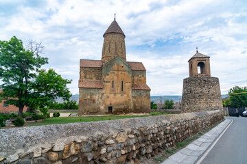 View of ancient Orthodox Church of Assumption of Blessed Virgin Mary in small Georgian village of...