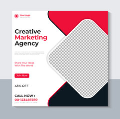 Creative Marketing Agency Banner Design, Business Social Media Post Template, Web Banner, Facebook Post, Instagram Post, Red Color