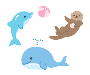 Niedliche Meerestiere Illustration Set Delphin Wal Seeotter Material