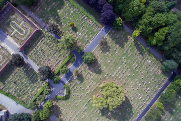 Aerial view of Hull  Northern Cemetery, Crematorium & Chapel. Chanterlands Avenue, Kingston upon Hull. this is a large space for family's to put there loved ones to rest and visit to remember them 