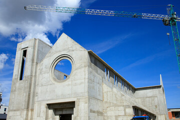 Budowa kościoła. Plac budowy. 
