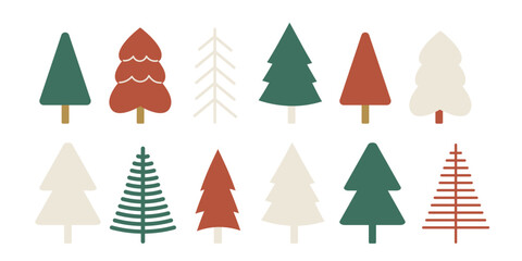 Big set of Christmas trees. Abstract drawing of Christmas trees. Vector illustration