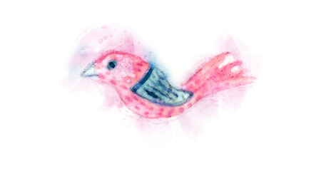 rosafarbener Vogel in Aqaurell