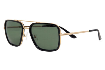 Gold Metal frame square sunglasses green polarized shades for men and women front side view