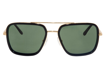 Gold Metal frame square sunglasses green polarized shades for men and women front view