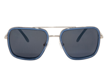 Silver Metal blue frame square sunglasses black polarized shades blue color for men and women front...