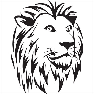 Vector, Image of lion face icon, black and white color, with transparent background