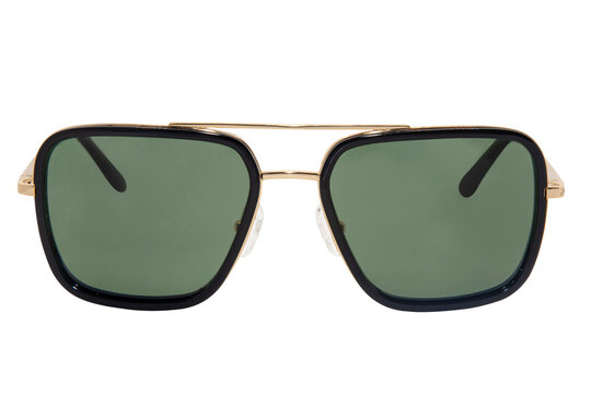 Gold Metal frame square sunglasses green polarized shades for men and women front view