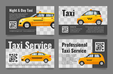 Taxi service business card yellow automobile transportation booking set vector illustration © Vikivector