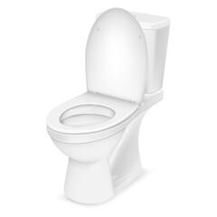 White home toilet open cap realistic vector illustration. Modern bathroom ceramic lavatory
