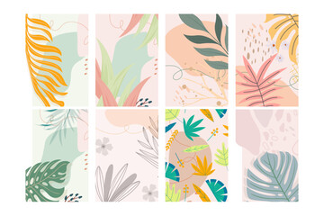 Fototapeta na wymiar Set of abstract flowers trendy hand drawn background and design elements. Vector editable
