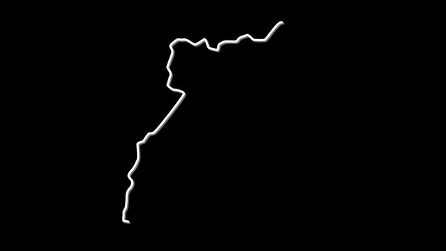 Uganda map, country territory outline self drawing animation. Line art.