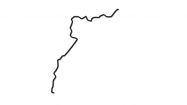 Uganda map, country territory outline self drawing animation. Line art.