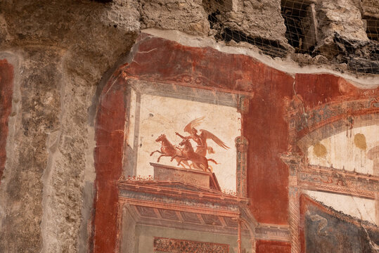 HERCULANEUM, ITALY - MAY 05, 2022 - Hall of the Augustals, Herculaneum