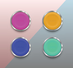 Colorful 3d Rubber buttons. Set of web icons with chrome frame. Vector illustration 3d button for website or apps
