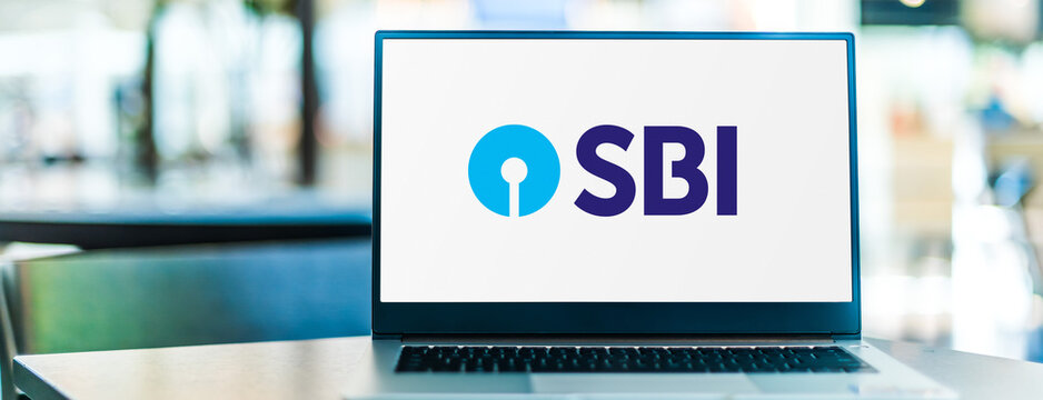 Laptop computer displaying logo of State Bank of India