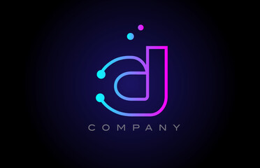 pink blue D dot line alphabet letter logo icon design. Creative template for business and company