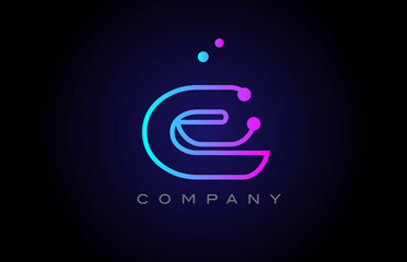 pink blue E dot line alphabet letter logo icon design. Creative template for business and company
